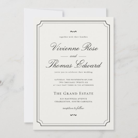 Elegante Zwarte & Witte Klassieke Script Trouw Kaart (Voorkant)
