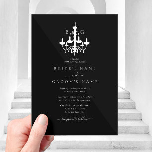 Elegante Zwarte Witte Kroonluchter Monogram Bruilo Acryl Uitnodigingen