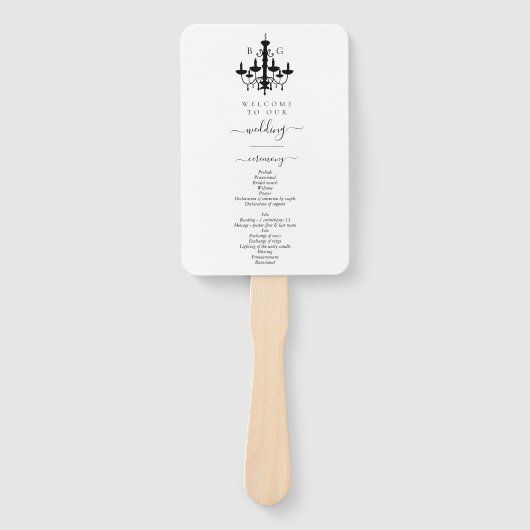 Elegante Zwarte Witte Kroonluchter Monogram Bruilo Handwaaier (Voorkant)