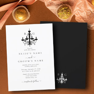 Elegante Zwarte Witte Kroonluchter Monogram Bruilo Kaart