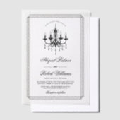 Elegante zwarte, witte kroonluchter Old Money brui Vellum Uitnodigingen (Offset)