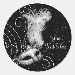 Elegante zwarte witte maskeradefeeststickers ronde sticker