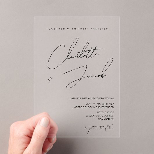 Elegante Zwarte Witte Minimalistische Tijdloze Tro Acryl Uitnodigingen (Insitu (Draagbaar))