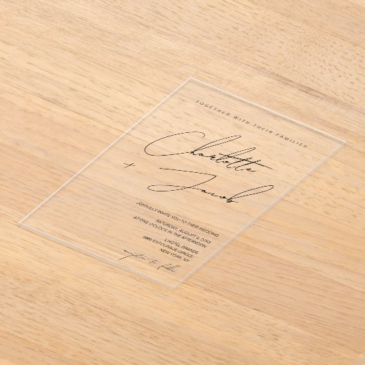 Elegante Zwarte Witte Minimalistische Tijdloze Tro Acryl Uitnodigingen (Laagn)