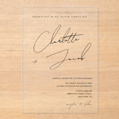 Elegante Zwarte Witte Minimalistische Tijdloze Tro Acryl Uitnodigingen (Voorkant)