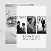 Elegante zwarte & witte minimalistische trouwkaart kaart (Voorkant / Achterkant)