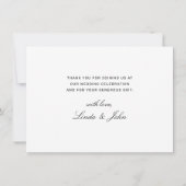 Elegante Zwarte Witte Moderne Script Bruiloft Bedankkaart (Achterkant)