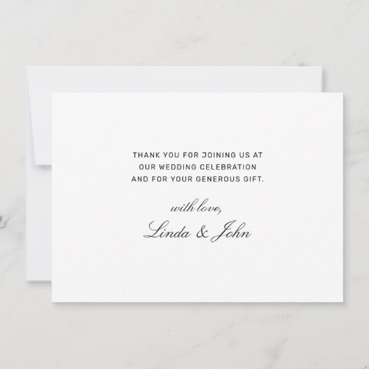 Elegante Zwarte Witte Moderne Script Bruiloft Bedankkaart (Achterkant)