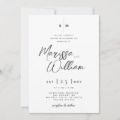 Elegante Zwarte & Witte Moderne Script Huwelijk Kaart (Voorkant)