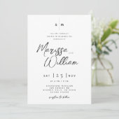 Elegante Zwarte & Witte Moderne Script Huwelijk Kaart (Staand voorkant)