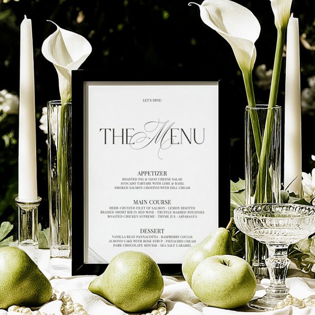 Elegante Zwarte & Witte Moderne Trouwbarmenu (Elegant Black & White Modern Wedding Bar Menu)