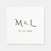 Elegante zwarte witte monogram & datum bruiloft servet (Voorkant)