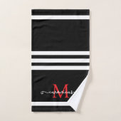 Elegante Zwarte Witte Monogram Gepersonaliseerde N Bad Handdoek (Handdoek)