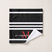 Elegante Zwarte Witte Monogram Gepersonaliseerde N Bad Handdoek (Wasdoekje)