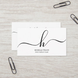 Elegante zwarte witte monogram initiële scriptnaam visitekaartje