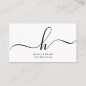 Elegante zwarte witte monogram initiële scriptnaam visitekaartje (Voorkant)