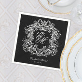 Elegante Zwarte Witte Monogram Kroon Script Bruilo Servet