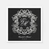 Elegante Zwarte Witte Monogram Kroon Script Bruilo Servet (Voorkant)
