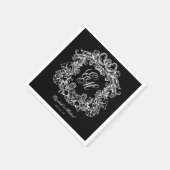 Elegante Zwarte Witte Monogram Kroon Script Bruilo Servet (Hoek)