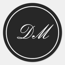 Elegante zwarte witte monogramstickers op maat   ronde sticker