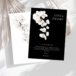Elegante Zwarte Witte Orchidee Bloemige Trouw Dank Bedankkaart