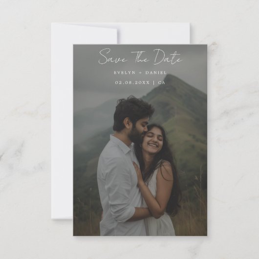 Elegante zwarte & witte overlay foto trouwkaart save the date (Voorkant)