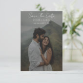 Elegante zwarte & witte overlay foto trouwkaart save the date (Staand voorkant)