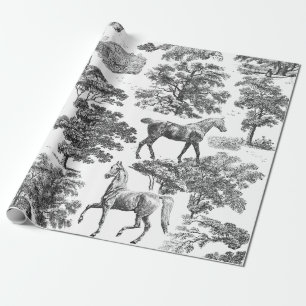 Elegante  zwarte witte paarden in Bossen Toile Cadeaupapier