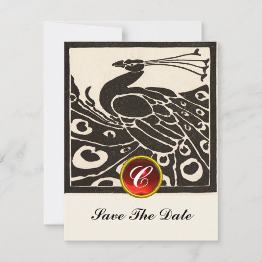 ELEGANTE ZWARTE WITTE PAUW, RODE RUBY GEM MONOGRAM KAART (Voorkant)