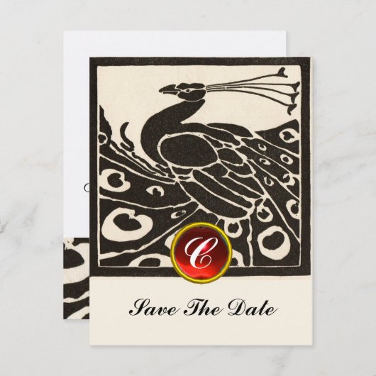 ELEGANTE ZWARTE WITTE PAUW, RODE RUBY GEM MONOGRAM KAART (Voorkant / Achterkant)