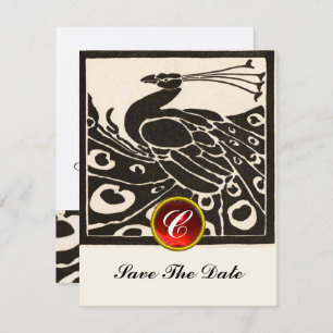 ELEGANTE ZWARTE WITTE PAUW, RODE RUBY GEM MONOGRAM KAART