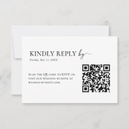 Elegante Zwarte & Witte QR Code Trouwkaart RSVP Kaartje