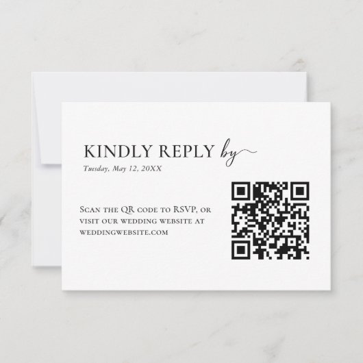 Elegante Zwarte & Witte QR Code Trouwkaart RSVP Kaartje (Voorkant)