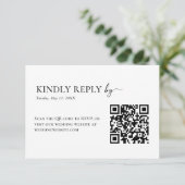 Elegante Zwarte & Witte QR Code Trouwkaart RSVP Kaartje (Staand voorkant)