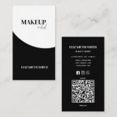 Elegante zwarte & witte QR-code visagist Visitekaartje (Voorkant / Achterkant)