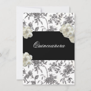 Elegante Zwarte & Witte Quinceanera Uitnodiging