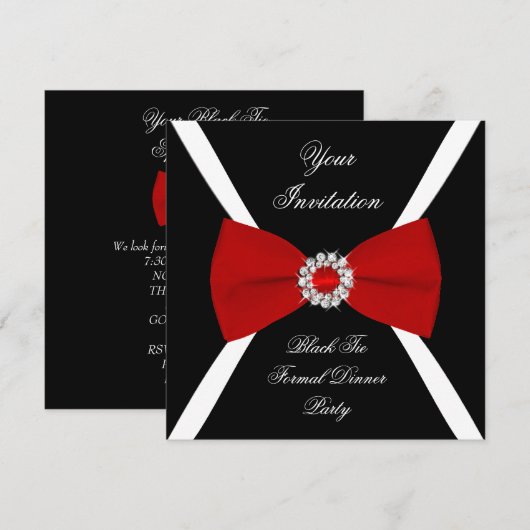 Elegante Zwarte Witte Rode Vlinderdas Kaart (Voorkant / Achterkant)