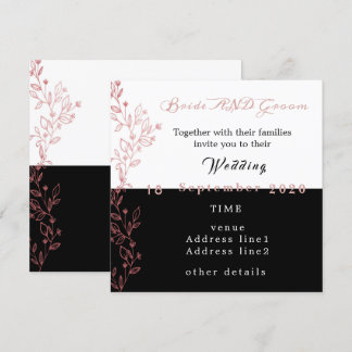 elegante zwarte witte roze bruiloft kaart