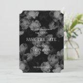 Elegante zwarte & witte rozen Save the Date-kaarte Date (Staand voorkant)