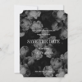 Elegante zwarte & witte rozen Save the Date-kaarte Date