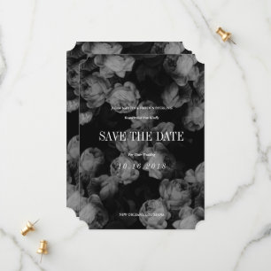 Elegante zwarte & witte rozen Save the Date-kaarte Date