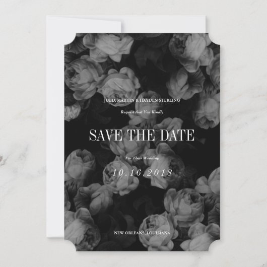 Elegante zwarte & witte rozen Save the Date-kaarte Save The Date (Voorkant)