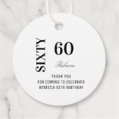 Elegante Zwarte Witte Script 60 Verjaardag Dank Je Bedankjes Labels (Voorkant)