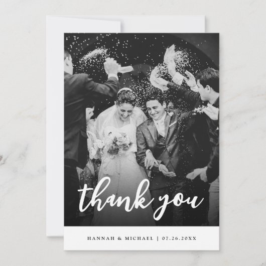 Elegante Zwarte & Witte Script Foto Huwelijk Bedankkaart (Voorkant)