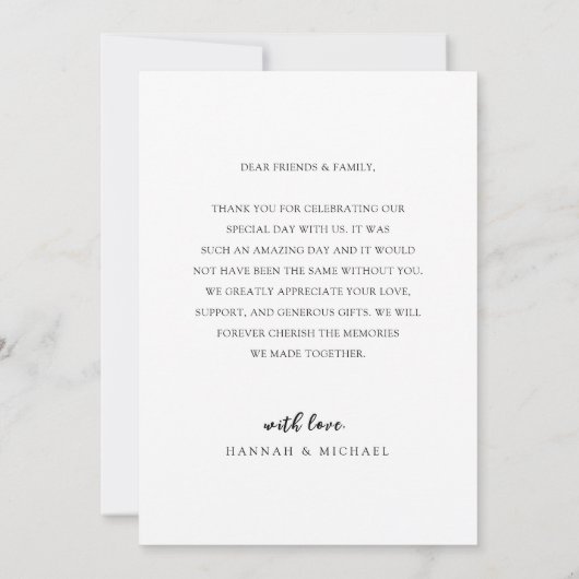 Elegante Zwarte & Witte Script Foto Huwelijk Bedankkaart (Achterkant)