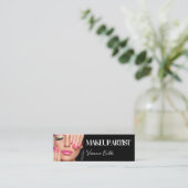 Elegante Zwarte Witte Script Foto Make-up Mini Visitekaartje (Staand voorkant)