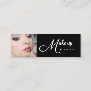 Elegante Zwarte Witte Script Foto Make-up Mini Visitekaartje