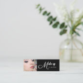 Elegante Zwarte Witte Script Foto Make-up Mini Visitekaartje (Staand voorkant)