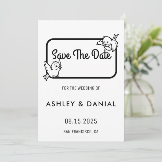 Elegante zwarte witte script Huwelijk Save the Dat Kaart (Staand voorkant)