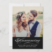 Elegante Zwarte Witte Script Huwelijksfoto Ontvang Kaart (Voorkant)